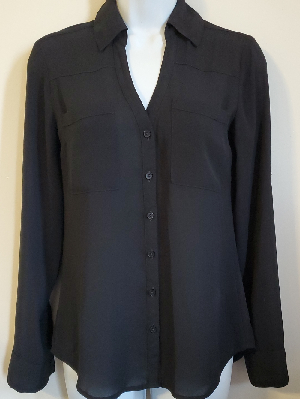 Black Button-Front Women's Blouse. The Portofino Shirt. Slim Fit XS